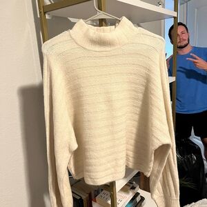 Altar'd State Cream Cowl Neck Sweater with Ribbed Texture